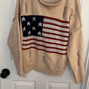 Patriotic Beige Distressed Sweater